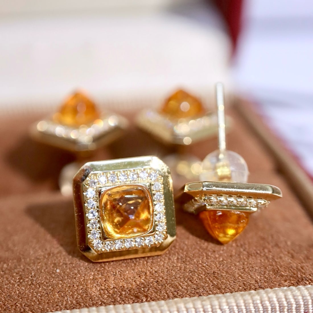 14k Gold 2.15 Ctw Natural Spessartine & Diamond Earrings - 4