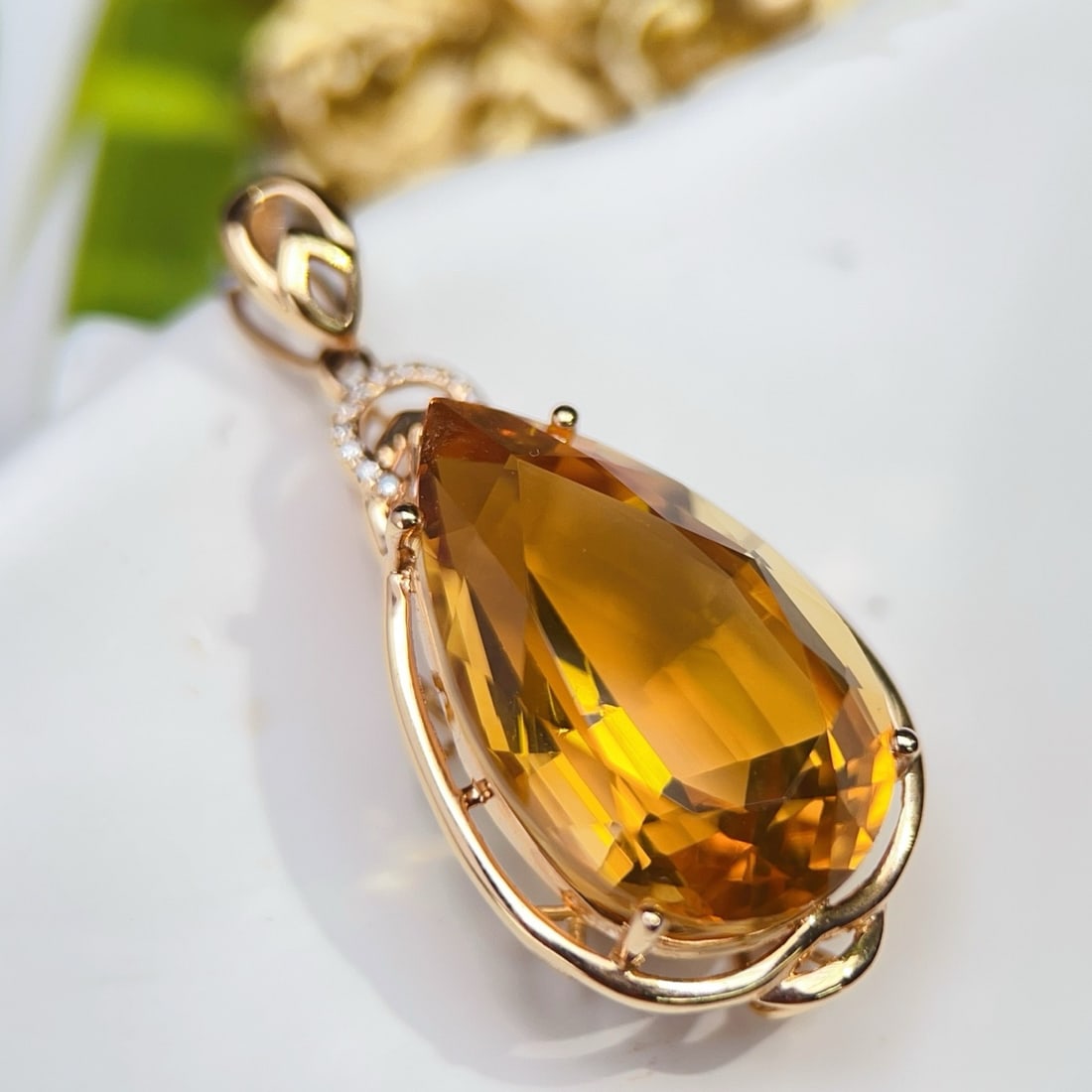 14k Gold 14.43 Ctw Natural Citrine & Diamond Pendant( Without Chain ) - 2