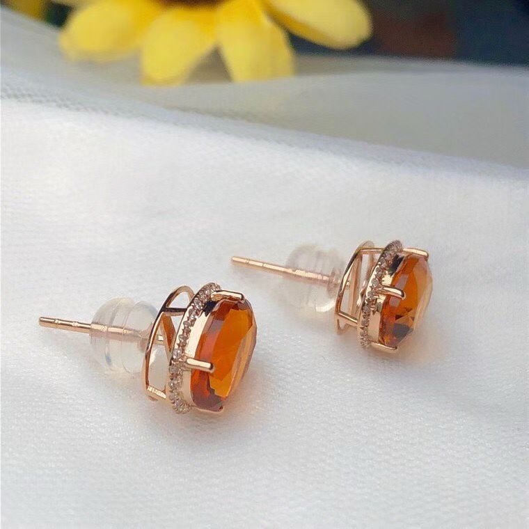 14k Gold 4.00 Ct Natural Citrine & Diamond Earrings - 3
