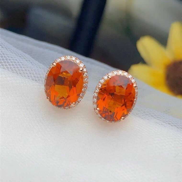 14k Gold 4.00 Ct Natural Citrine & Diamond Earrings - 4