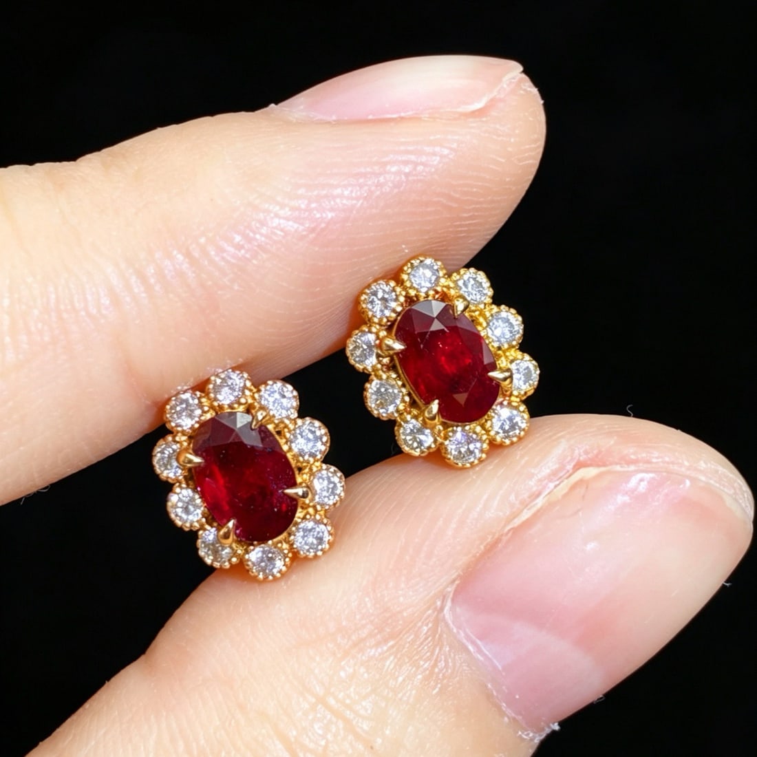 14k Gold 1.45 Ctw Vivid Red Natural Ruby & Diamond Earrings - 2