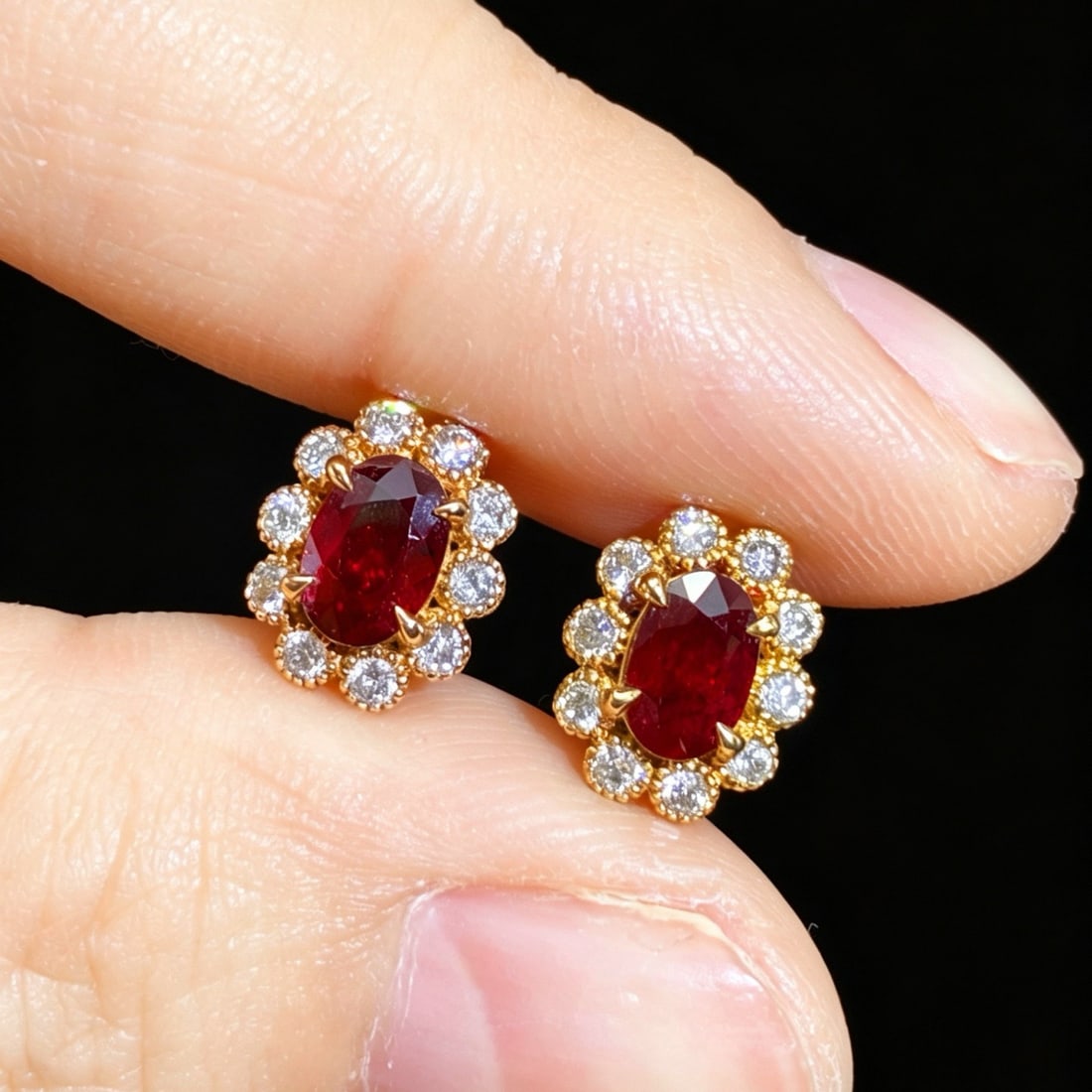 14k Gold 1.45 Ctw Vivid Red Natural Ruby & Diamond Earrings - 3