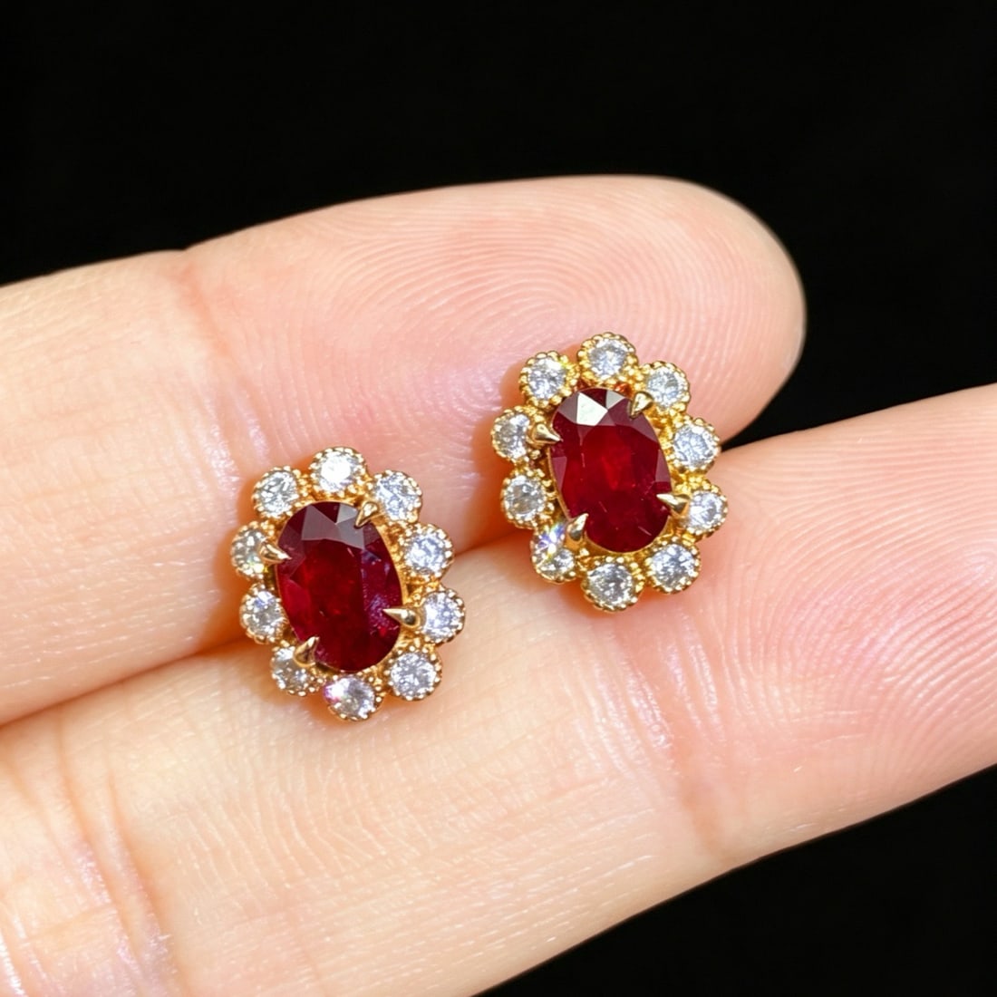 14k Gold 1.45 Ctw Vivid Red Natural Ruby & Diamond Earrings - 4