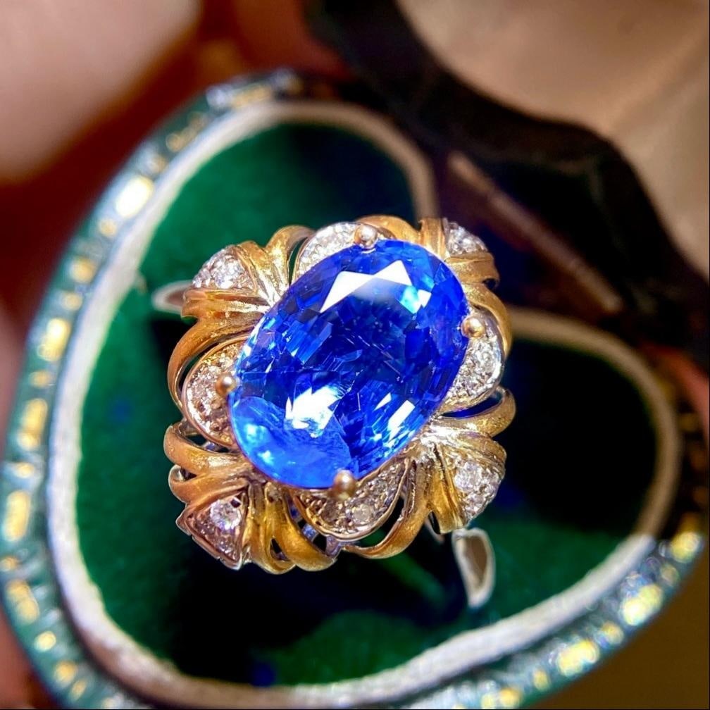 14k Gold 3.06 Ctw Natural Sapphire & Diamond Ring/pendant( Without Chain ): Ref:231182356 // gold content:14k gold // ring size:7. 25us // // main gemstone:sapphire // shape:oval // carat weight:2. 88ct // color:blue // treatment:natural // // adjacent gemstone 2 : diamond