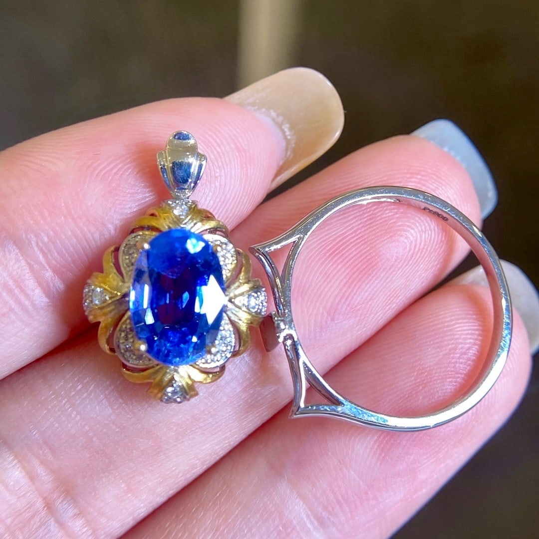 14k Gold 3.06 Ctw Natural Sapphire & Diamond Ring/pendant( Without Chain ) - 6