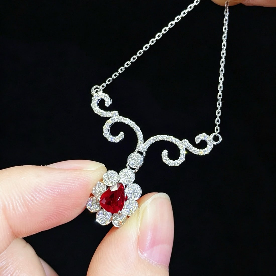 14k Gold 1.35 Ctw Vivid Red Natural Ruby & Diamond Necklace - 2