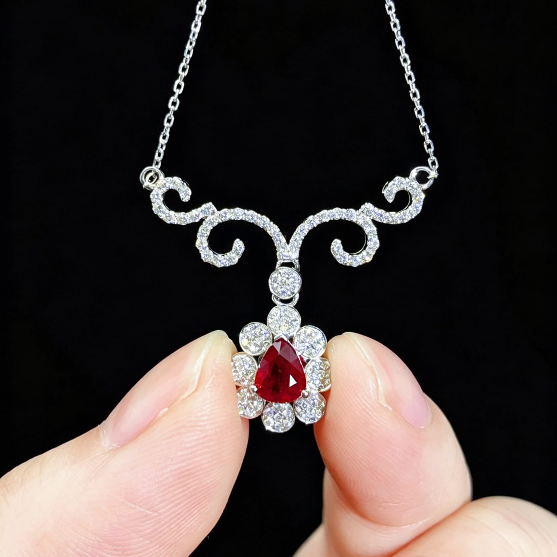 14k Gold 1.35 Ctw Vivid Red Natural Ruby & Diamond Necklace - 5