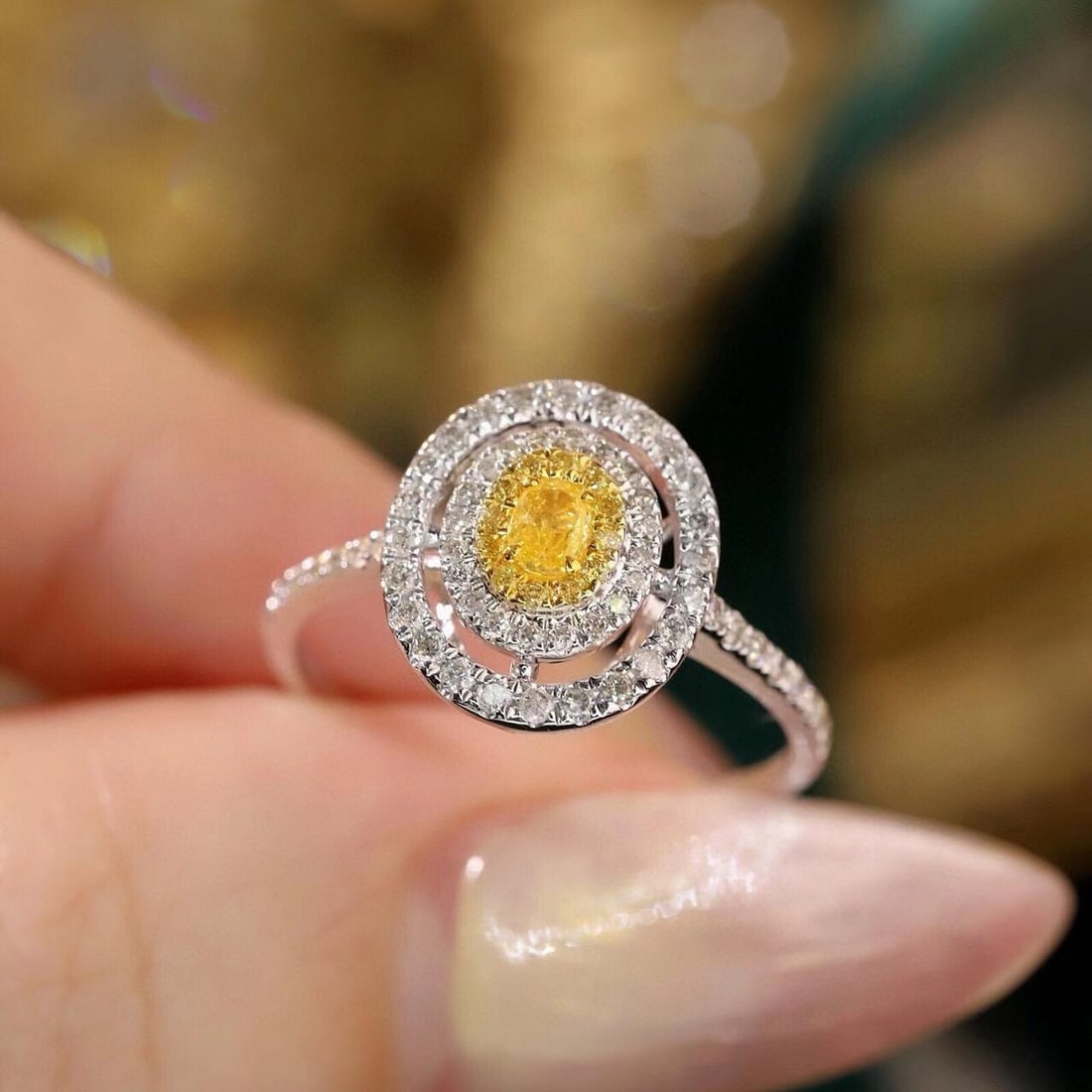 14k Gold 0.55 Ctw Natural Yellow Diamond & Diamond Ring: Ref:231182365 // gold content:14k gold // ring size:7. 25us // // main gemstone:yellow diamond // shape:oval // carat weight:0. 14ct // color:yellow // treatment:natural // // adjacent gemstone 2 :