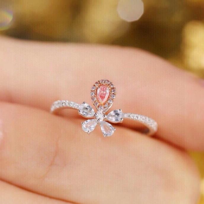 14k Gold 0.23 Ctw Natural Pink Diamond & Diamond Ring: Ref:231182367 // gold content:14k gold // ring size:7. 25us // // main gemstone:pink diamond // shape:pear // carat weight:0. 08ct // color:pink // treatment:natural // // adjacent gemstone 2 :