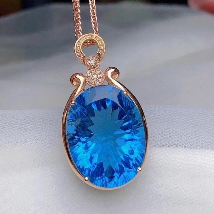 14k Gold 22.5 Ct Natural Topaz & Diamond Pendant( Without Chain ) - 4