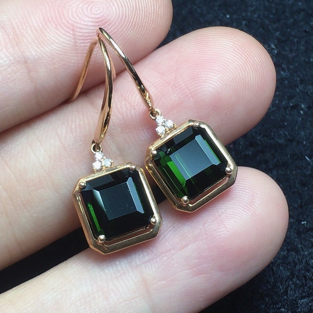 14k Gold 4.85 Ct Natural Tourmaline & Diamond Earrings - 3