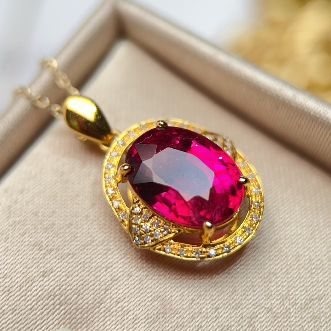 14k Gold 4.5 Ct Natural Tourmaline & Diamond Pendant( Without Chain ) - 3