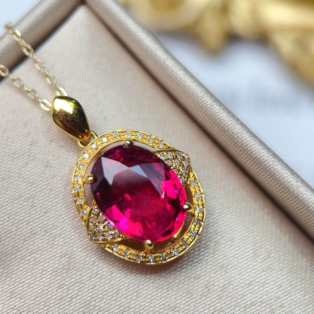 14k Gold 4.5 Ct Natural Tourmaline & Diamond Pendant( Without Chain ) - 4