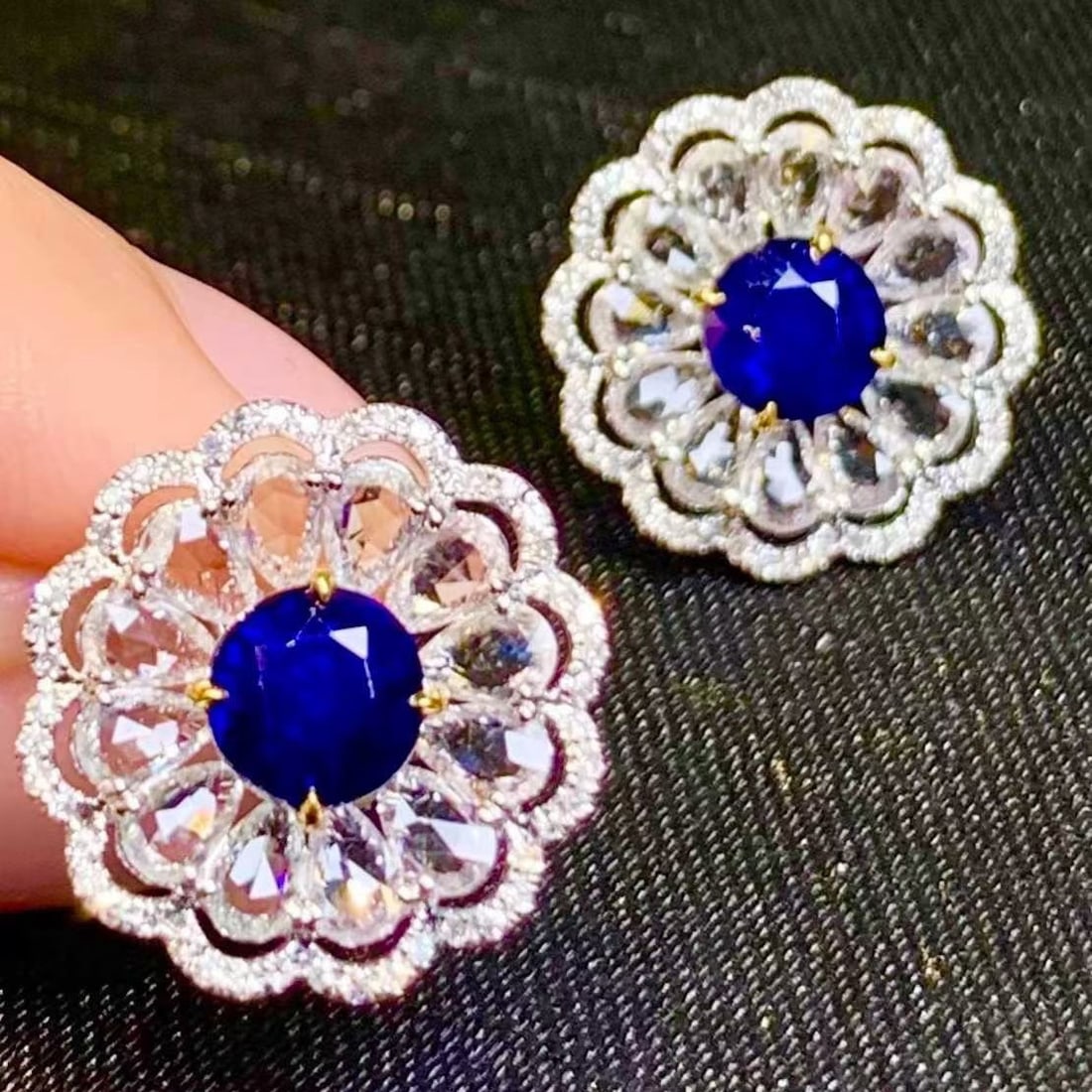 14k Gold 2.2 Ct Natural Sapphire & Diamond & Sapphire Earrings - 5