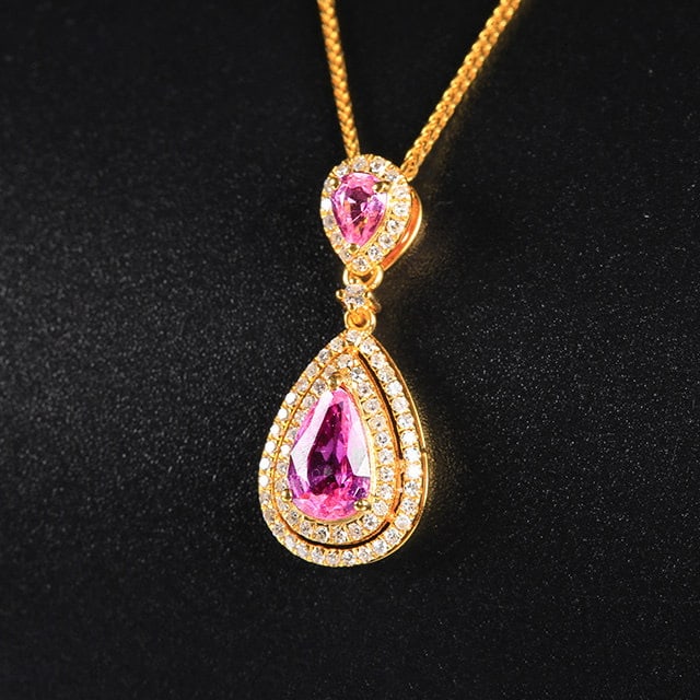 14k Gold 1.25 Ctw Natural Padparadscha Sapphire & Diamond Pendant( Without Chain ) - 2