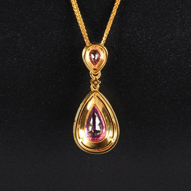 14k Gold 1.25 Ctw Natural Padparadscha Sapphire & Diamond Pendant( Without Chain ) - 4