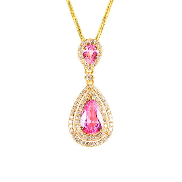 14k Gold 1.25 Ctw Natural Padparadscha Sapphire & Diamond Pendant( Without Chain ) - 5