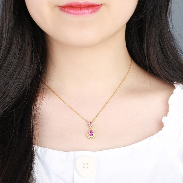 14k Gold 1.25 Ctw Natural Padparadscha Sapphire & Diamond Pendant( Without Chain ) - 6