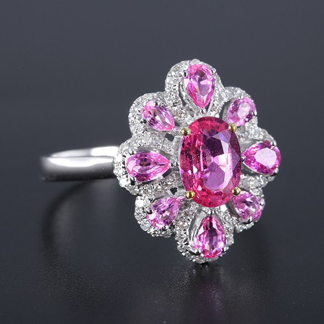 14k Gold 1.75 Ctw Natural Padparadscha Sapphire & Sapphire Ring - 3