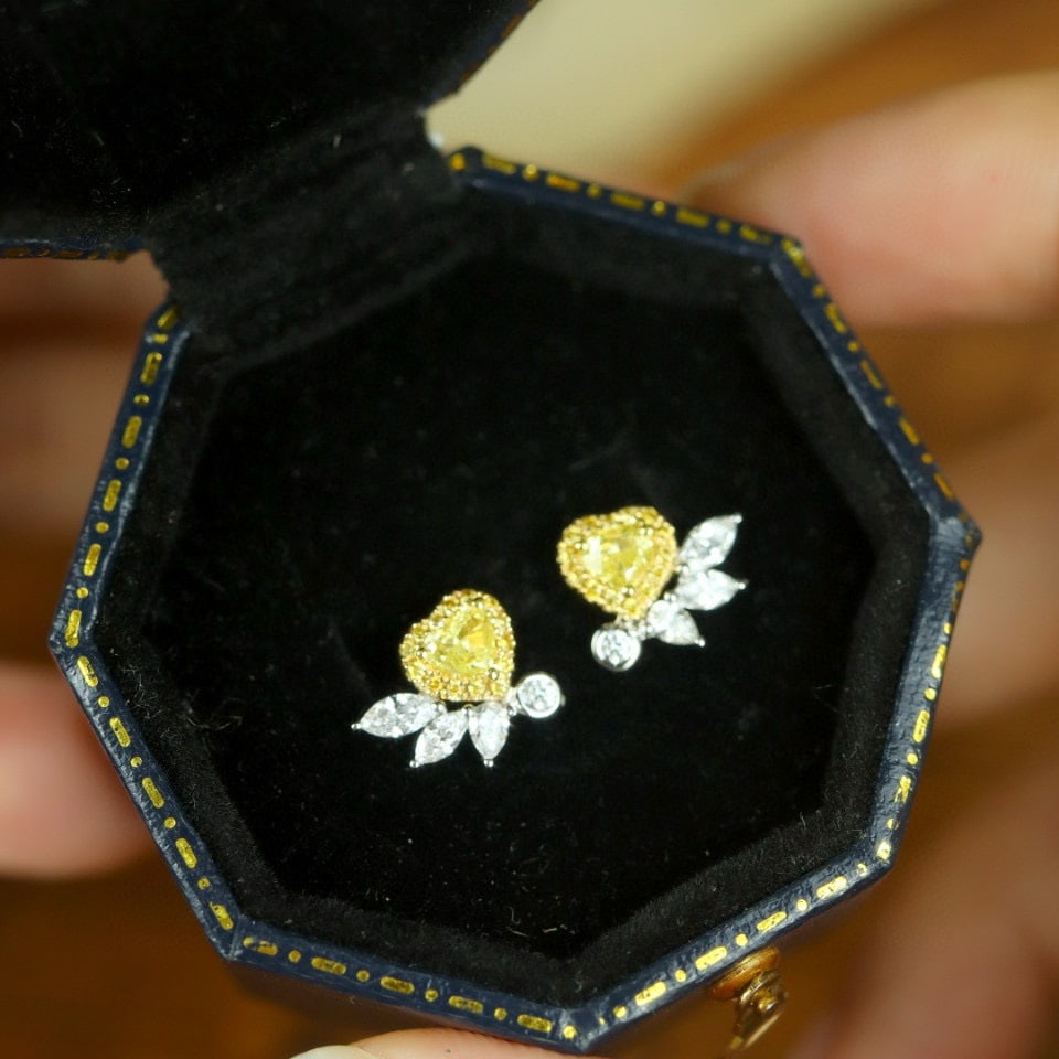 14k Gold 0.72 Ctw Natural Yellow Diamond & Diamond Earrings - 2