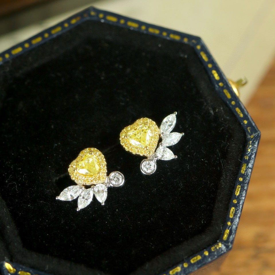 14k Gold 0.72 Ctw Natural Yellow Diamond & Diamond Earrings - 3
