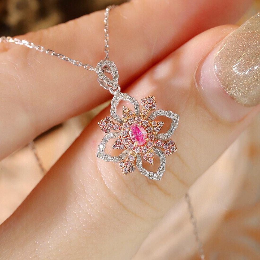 14k Gold 0.40 Ctw Natural Pink Diamond & Diamond Necklace - 8