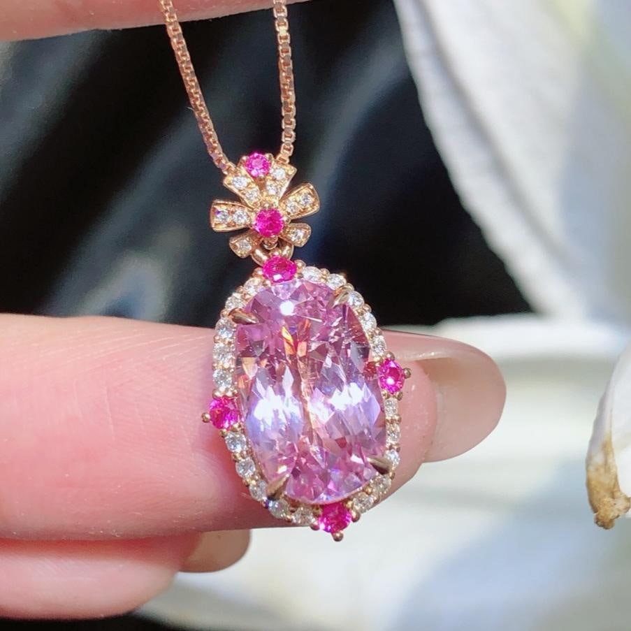 14k Gold 5.3 Ct Natural Kunzite & Diamond Pendant( Without Chain ): Ref:231182427 // gold content:14k gold // main gemstone:kunzite // shape:oval // carat weight:5. 3ct // color:pinkish purple // treatment:natural // // adjacent gemstone 2 : diamond // shape:round //