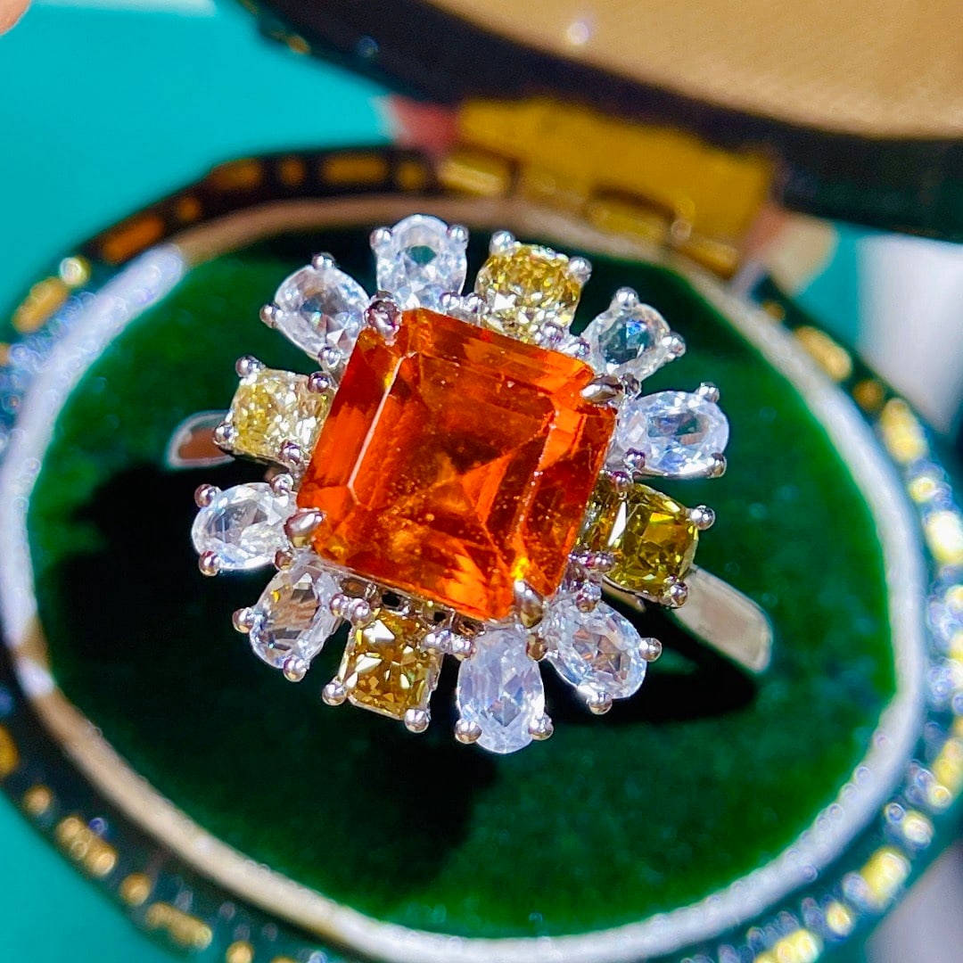 14k Gold 3.45 Ctw Natural Spessartine & Diamond Ring - 3