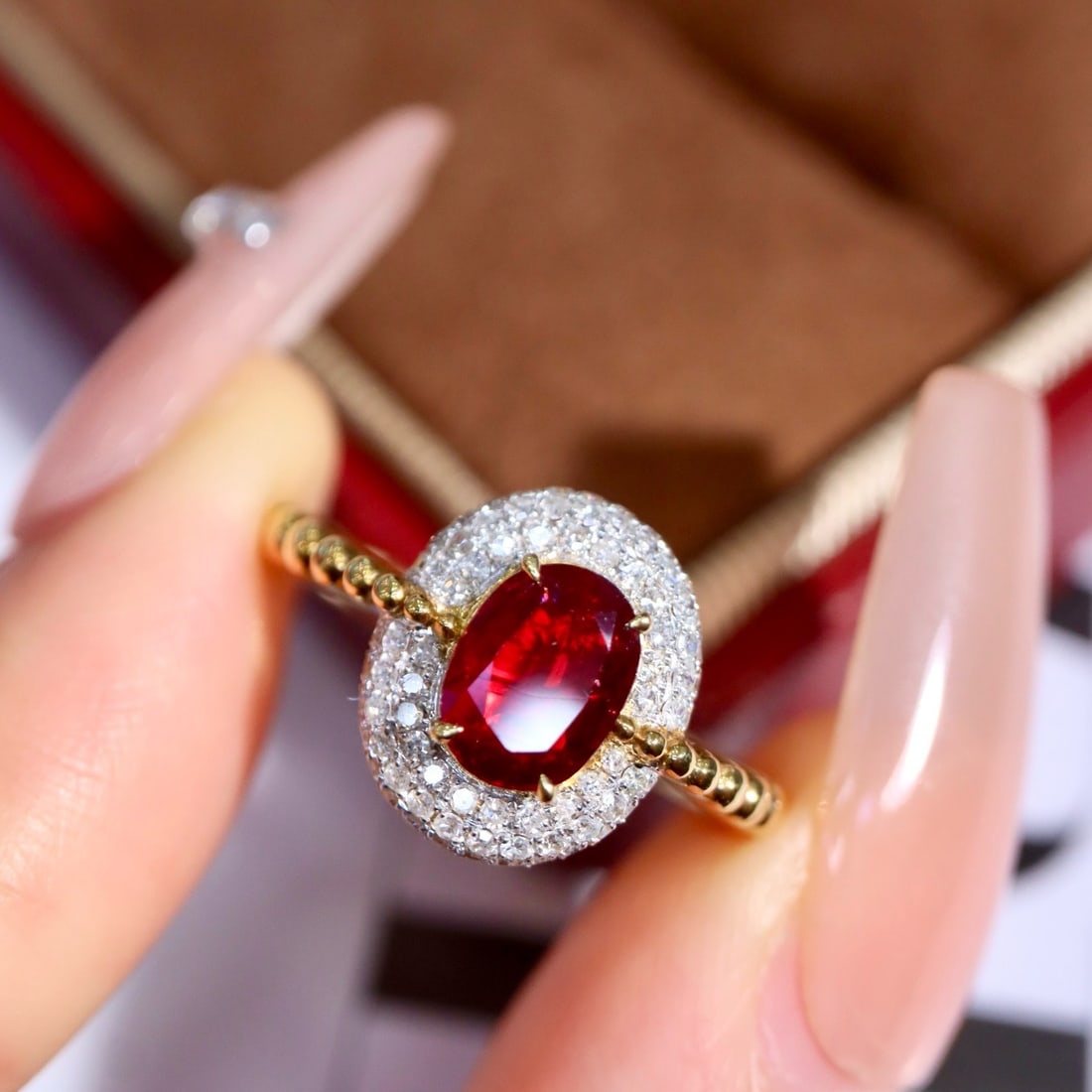 14k Gold 1.33 Ctw Vivid Red Natural Ruby & Diamond Ring - 6