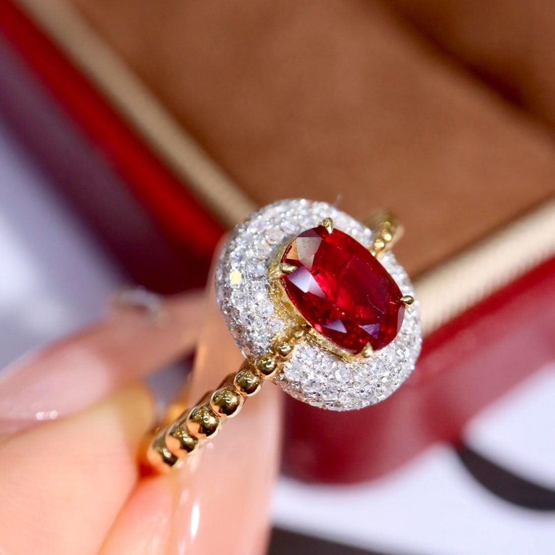 14k Gold 1.33 Ctw Vivid Red Natural Ruby & Diamond Ring - 7