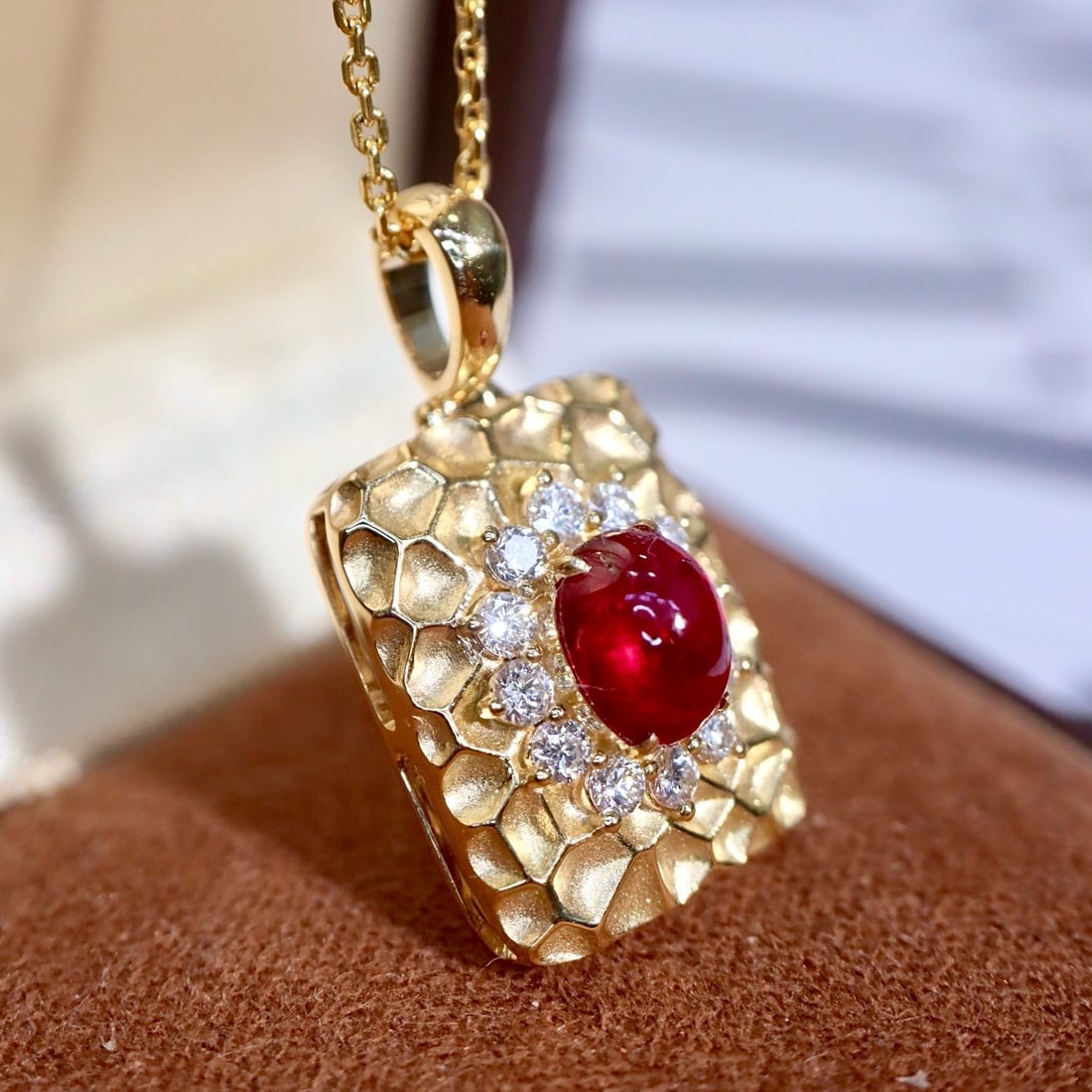 14k Gold 1.31 Ctw Vivid Red Natural Ruby & Diamond Pendant( Without Chain ) - 2