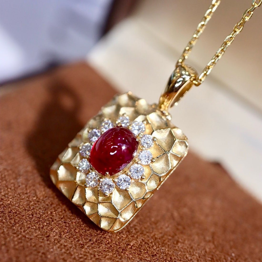 14k Gold 1.31 Ctw Vivid Red Natural Ruby & Diamond Pendant( Without Chain ) - 3
