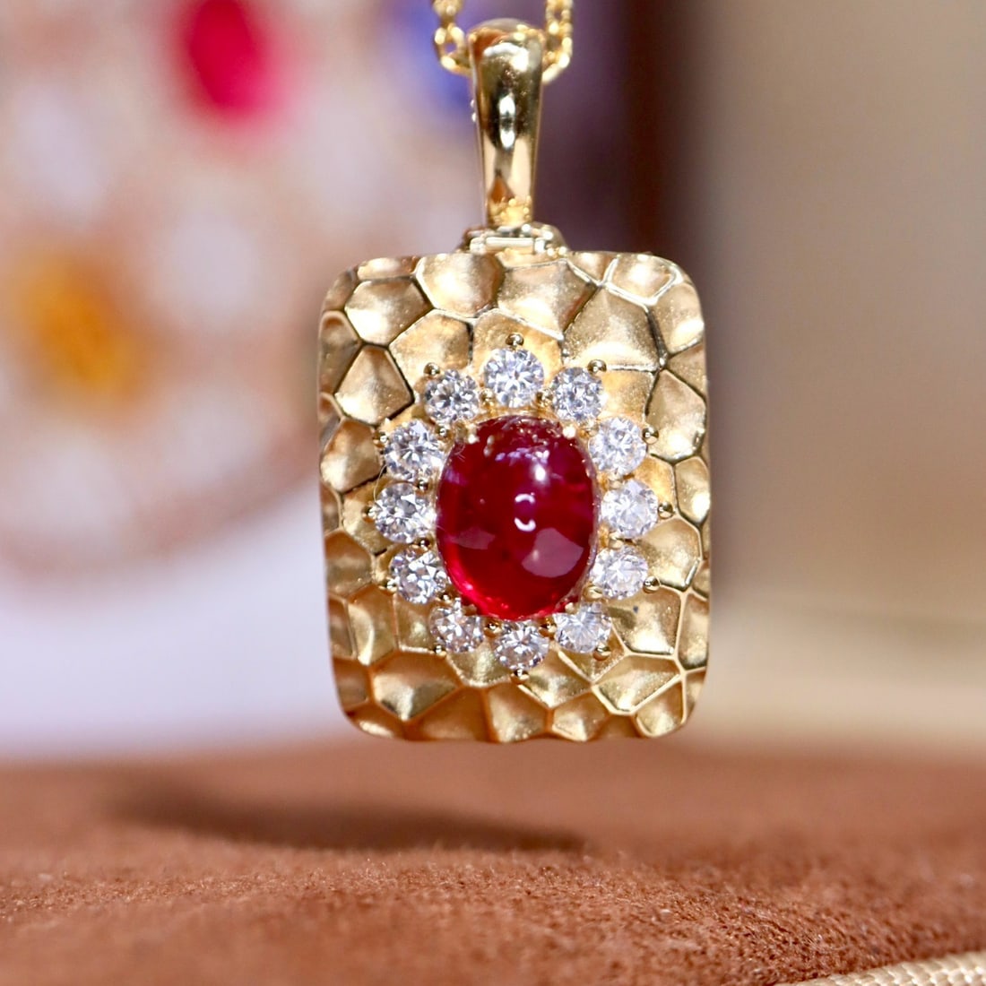 14k Gold 1.31 Ctw Vivid Red Natural Ruby & Diamond Pendant( Without Chain ) - 4