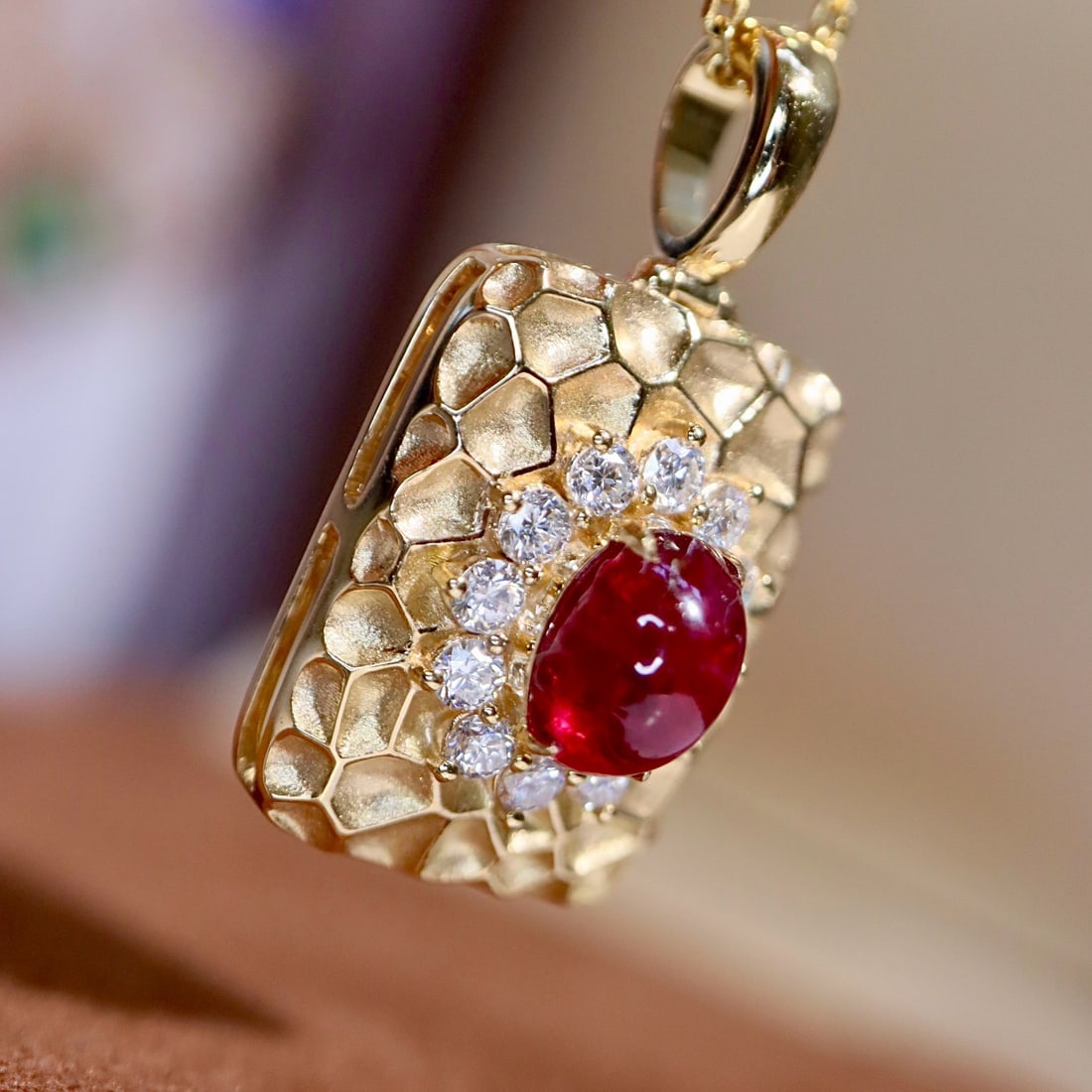 14k Gold 1.31 Ctw Vivid Red Natural Ruby & Diamond Pendant( Without Chain ) - 5