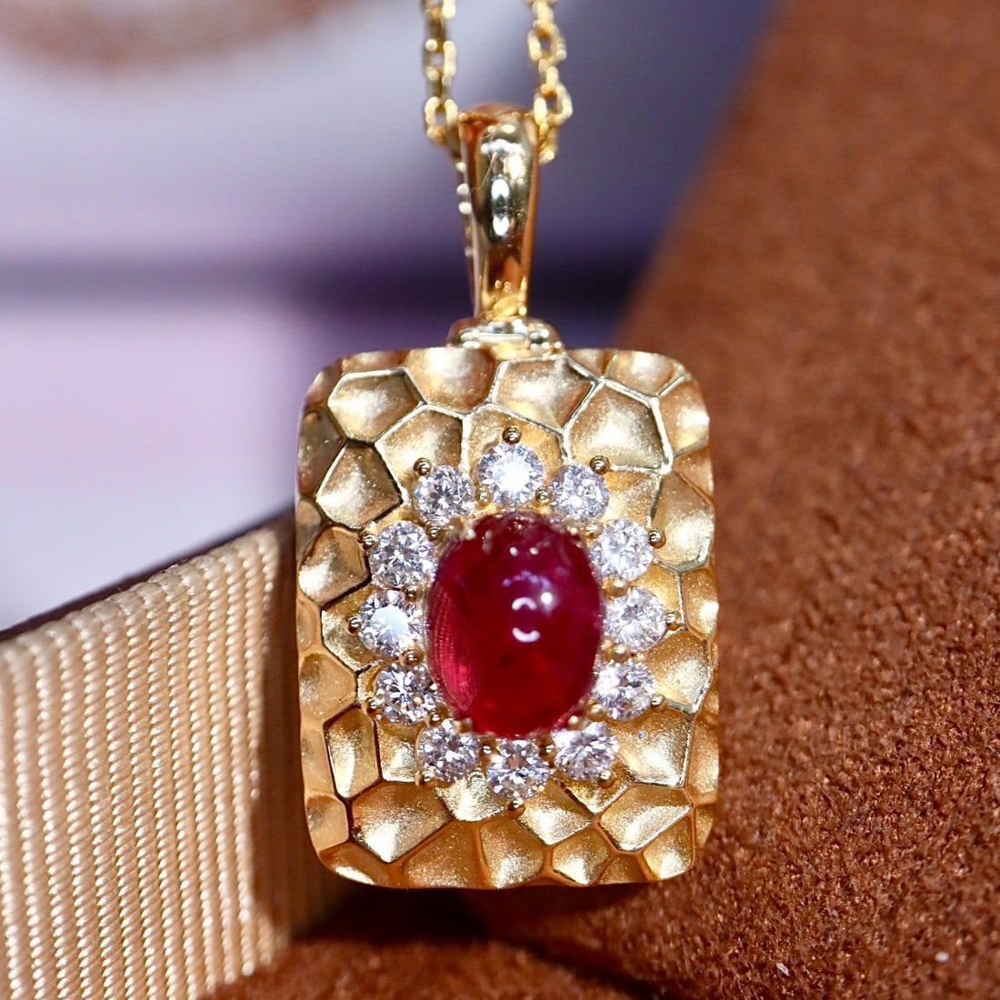 14k Gold 1.31 Ctw Vivid Red Natural Ruby & Diamond Pendant( Without Chain ) - 6