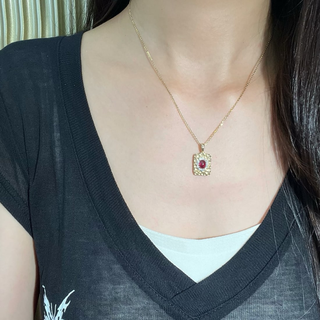 14k Gold 1.31 Ctw Vivid Red Natural Ruby & Diamond Pendant( Without Chain ) - 8