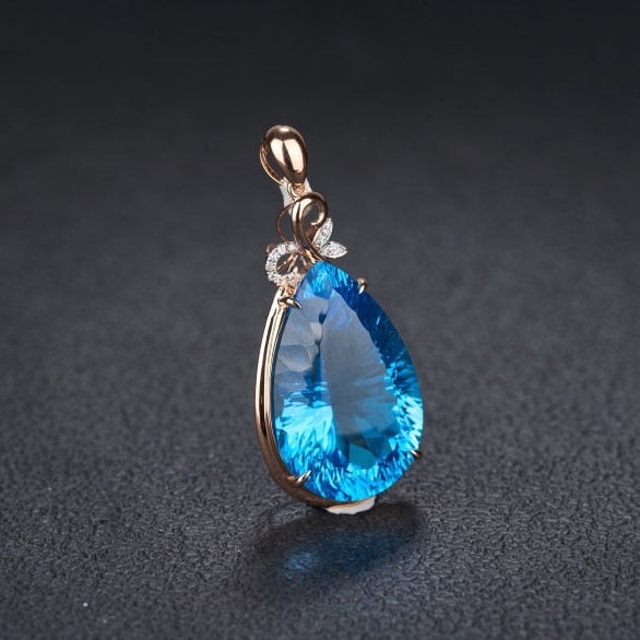 14k Gold 26.79 Ct Natural Topaz & Diamond Pendant( Without Chain ) - 2