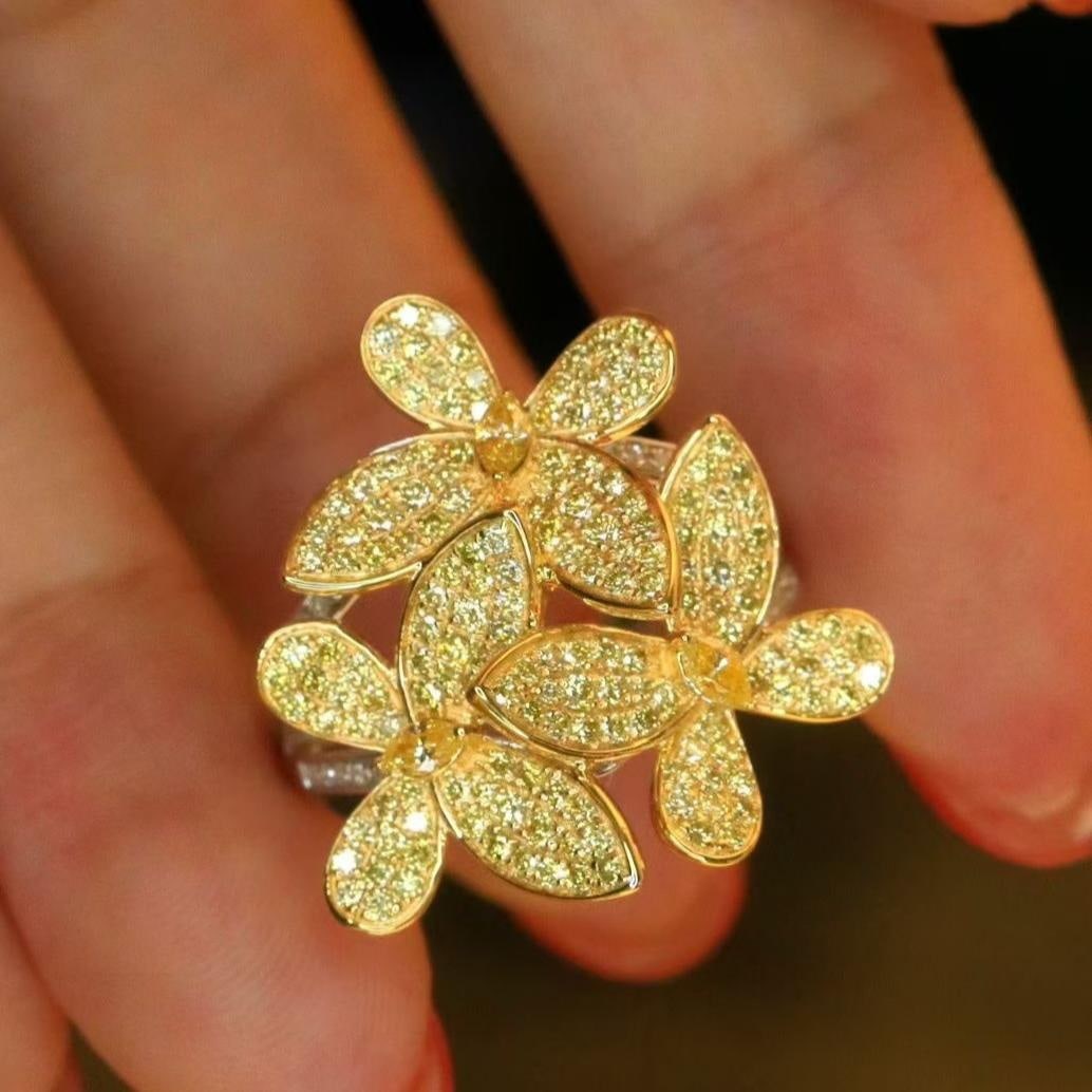 14k Gold 1.2 Ct Natural Yellow Diamond & Diamond & Butterfly Ring: Ref:231183002 // gold content:14k gold // ring size:7. 25us // // main gemstone:yellow diamond // shape:multiple // carat weight:1. 2ct // color:yellow // treatment:natural // // adjacent gemstone 2
