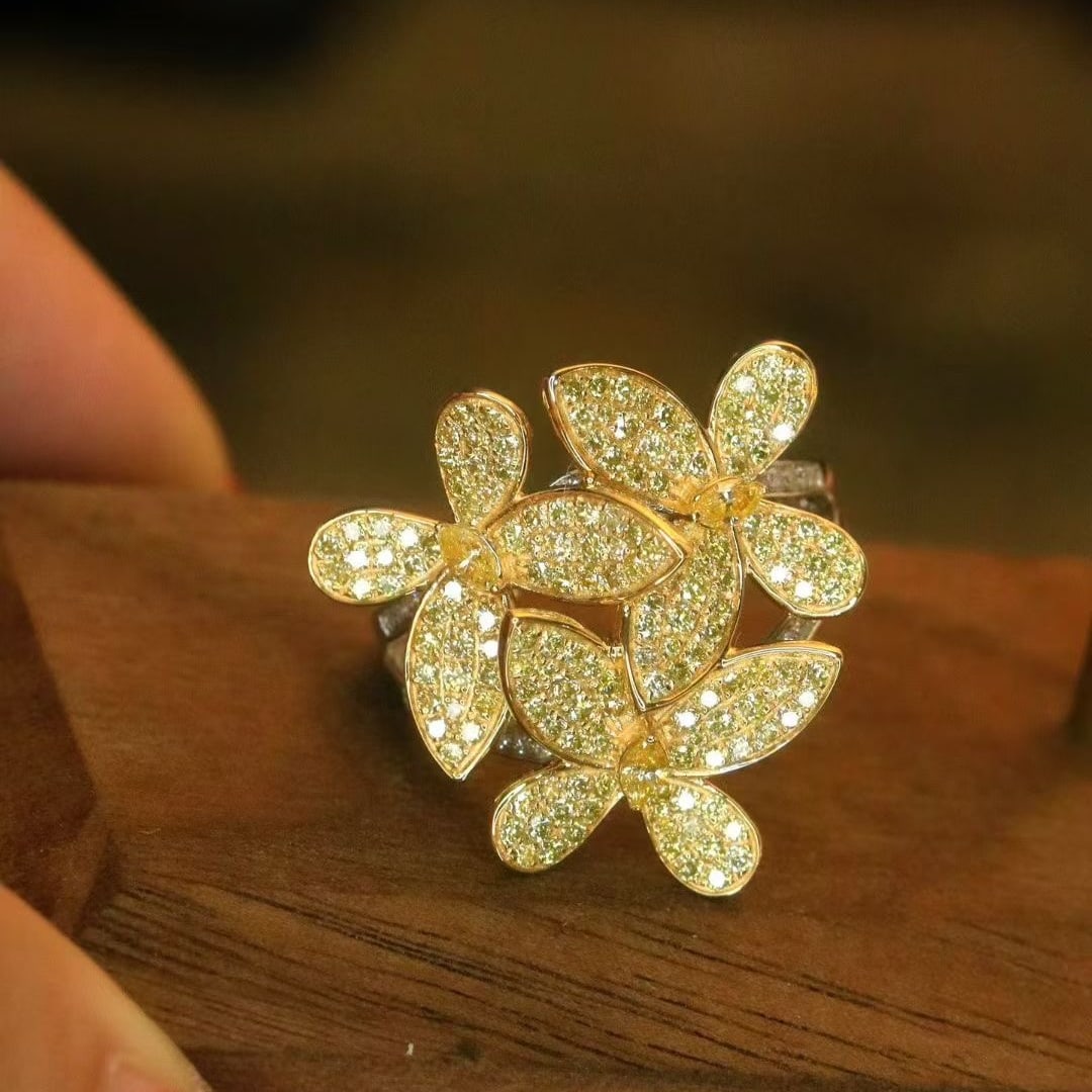 14k Gold 1.2 Ct Natural Yellow Diamond & Diamond & Butterfly Ring - 3