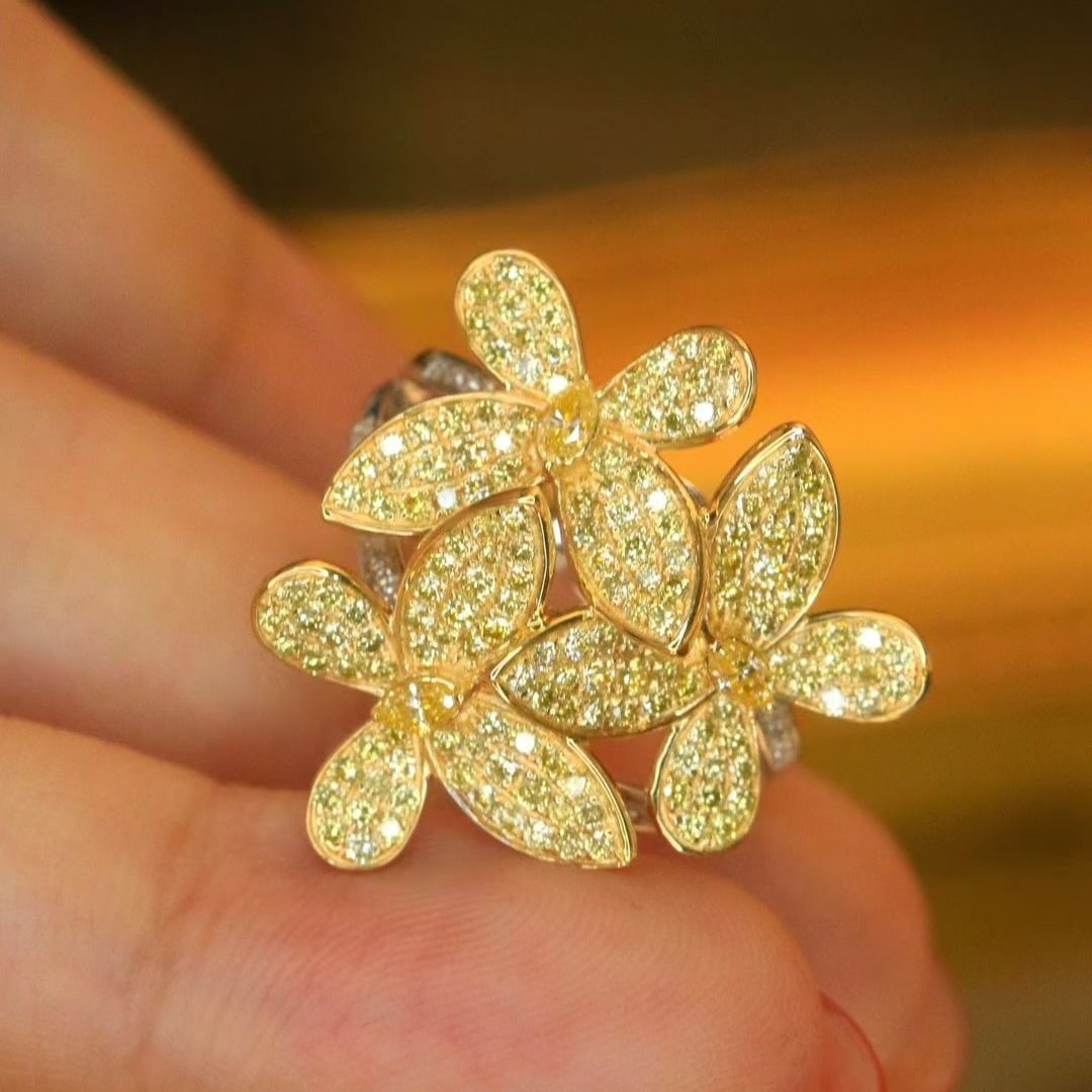 14k Gold 1.2 Ct Natural Yellow Diamond & Diamond & Butterfly Ring - 5