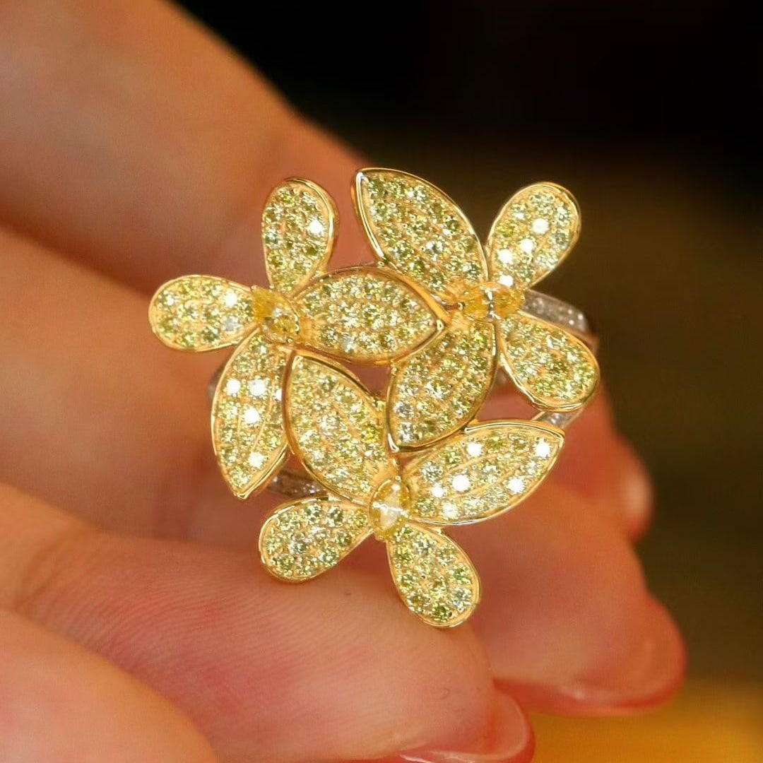 14k Gold 1.2 Ct Natural Yellow Diamond & Diamond & Butterfly Ring - 6