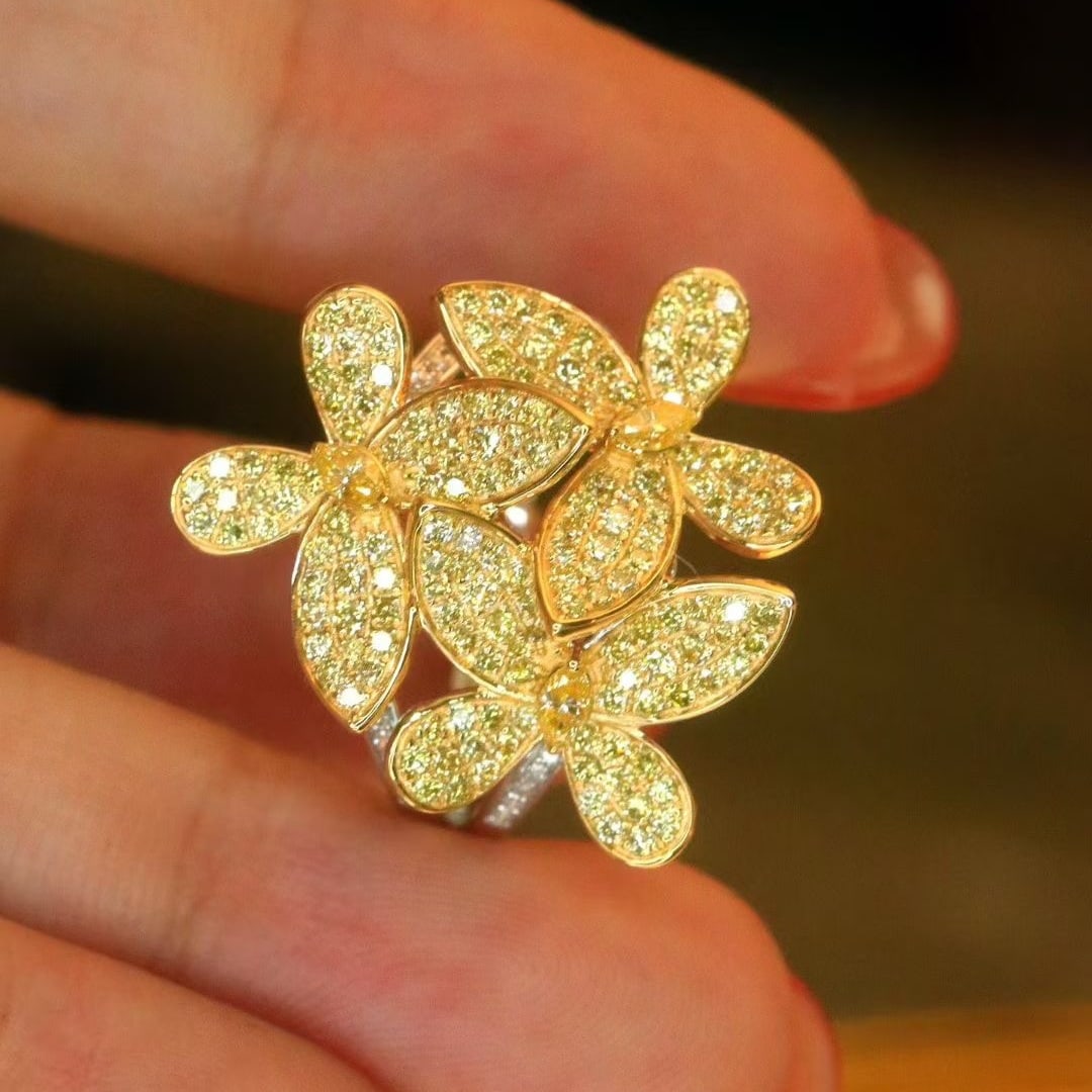 14k Gold 1.2 Ct Natural Yellow Diamond & Diamond & Butterfly Ring - 8