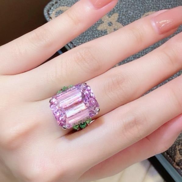 14k Gold 28.33 Ctw Natural Kunzite & Tsavorite Ring - 6