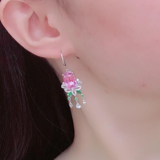 14k Gold 19.74 Ctw Natural Kunzite & Sapphire Earrings - 2