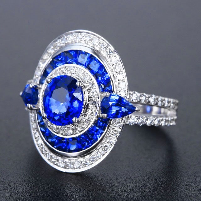 14k Gold 2.92 Ctw Natural Sapphire & Diamond Ring - 2