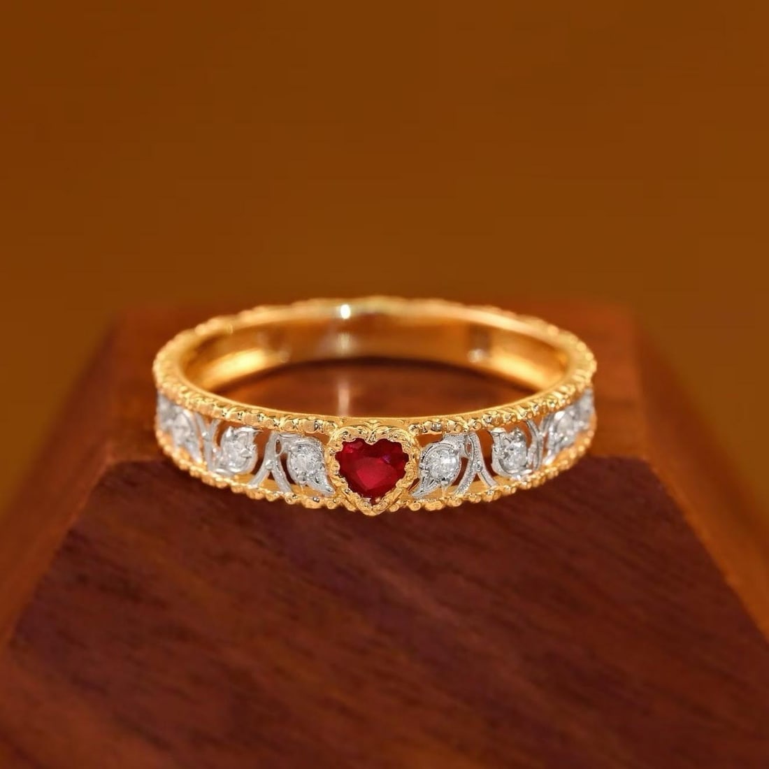 14k Gold 0.28 Ct Natural Ruby & Diamond Ring: Ref:231183036 // gold content:14k gold // ring size:7. 25us // // main gemstone:ruby & diamond // shape:heart & round // carat weight:0. 28ct // color:red & white // treatment:natural // Condition: