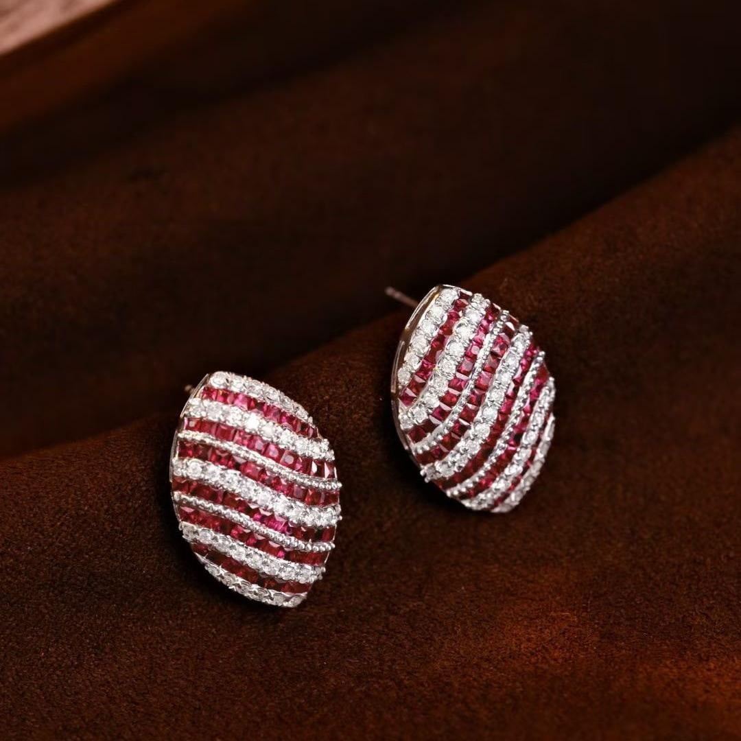 14k Gold 2.88 Ctw Natural Ruby & Diamond Earrings: Ref:231183037 // gold content:14k gold // main gemstone:ruby // shape:princess // carat weight:2. 18ct // color:red // treatment:natural // // adjacent gemstone 2 : diamond // shape:round // carat
