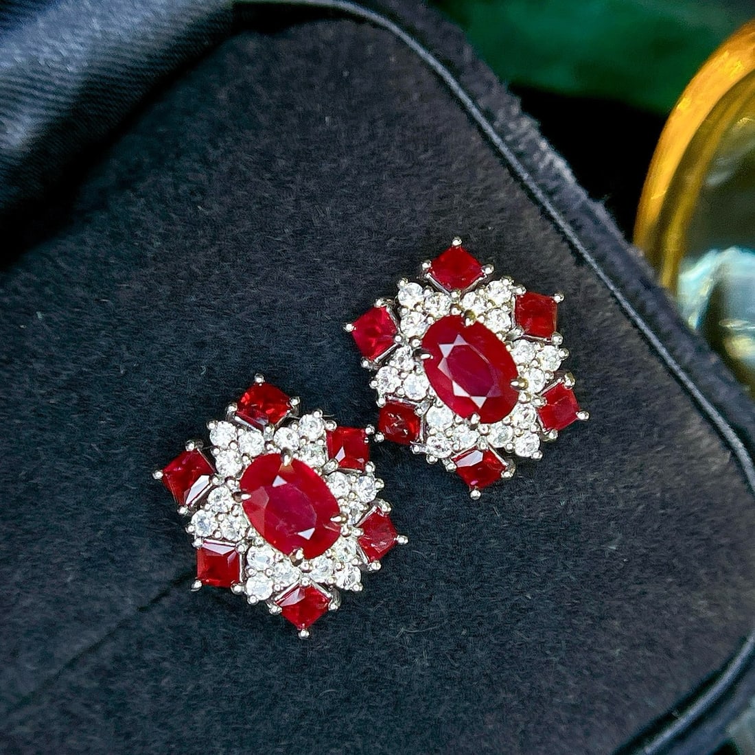 14k Gold 2.65 Ctw Vivid Red Natural Ruby & Sapphire Earrings - 2