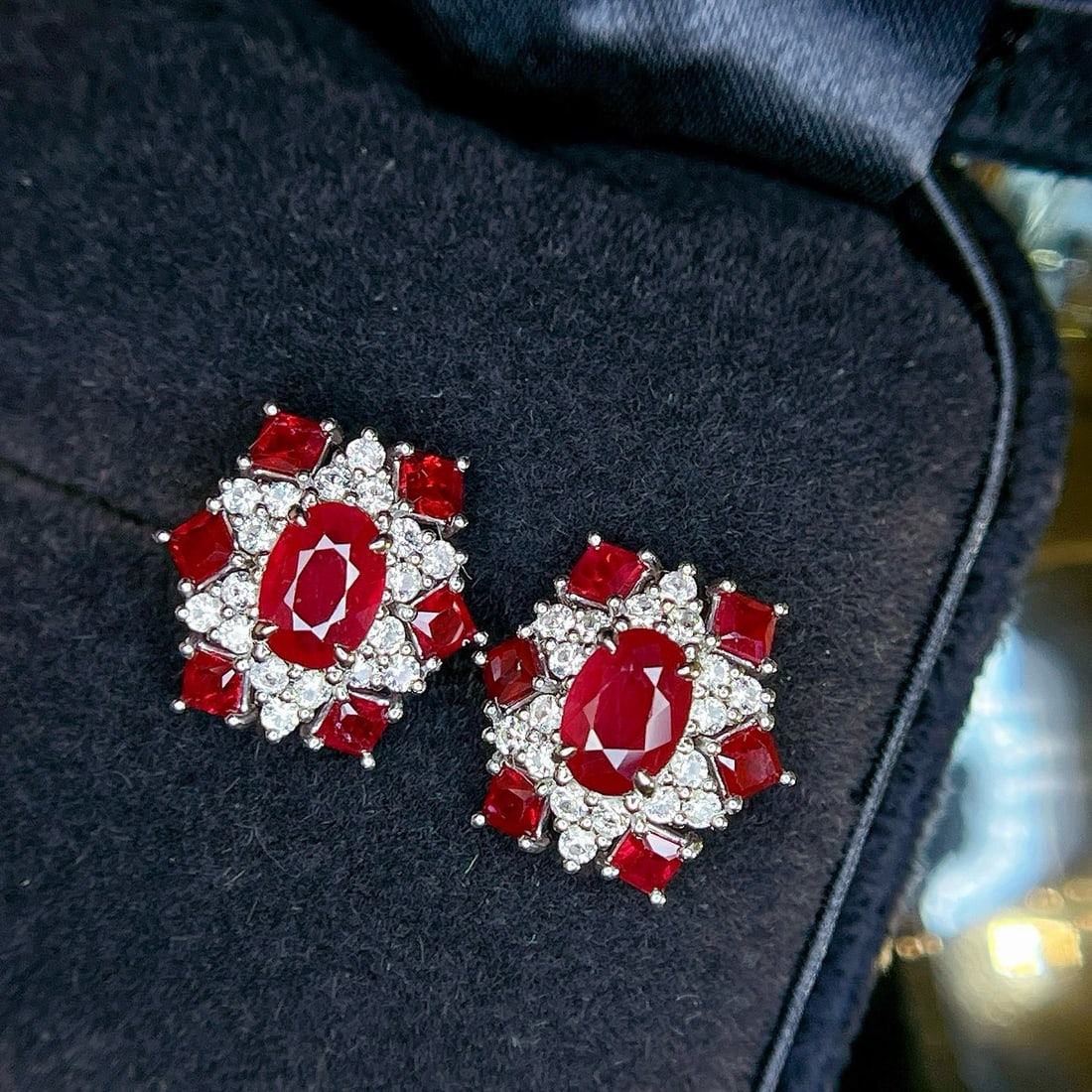 14k Gold 2.65 Ctw Vivid Red Natural Ruby & Sapphire Earrings - 4