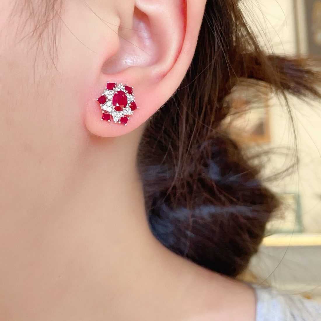 14k Gold 2.65 Ctw Vivid Red Natural Ruby & Sapphire Earrings - 5